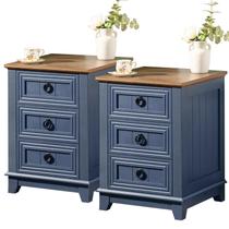 Conjunto de mesa de cabeceira Joaxswe 46 cm Azul 2 Unidades 3 Gavetas