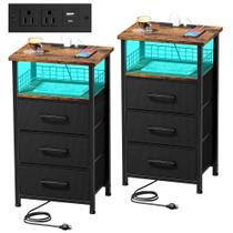 Conjunto de mesa de cabeceira LAKEMID 2 com estação de carregamento com 3 gavetas