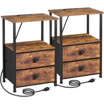 Conjunto de mesa de cabeceira LOAKEKEL HETS020PBR com estação de carregamento com 2 gavetas Conjunto de mesa de cabeceira LOAKEKEL HETS020PBR com estação de carregamento com 2 gavetas