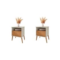 Conjunto de Mesa de Cabeceira Moreira Off White Naturalle Conjunto de Mesa de Cabeceira Moreira Off White Naturalle