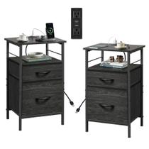 Conjunto de mesa de cabeceira WLIVE Night Stand 2 Black com estação de carregamento