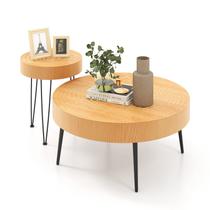 Conjunto de mesa de café COSTWAY Farmhouse Round 2 Mesas de madeira/metal