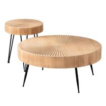 Conjunto de mesa de café COZAYH de 2 peças de madeira natural com ninho redondo