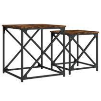 Conjunto de mesa de café Nesting vidaXL em madeira de carvalho defumado com estrutura de metal Conjunto de mesa de café Nesting vidaXL em madeira de carvalho defumado com estrutura de metal