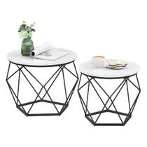 Conjunto de mesa de café VASAGLE pequeno redondo mármore branco/preto