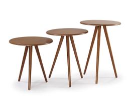 Conjunto de Mesa de Canto Tripé Redonda de Madeira - M5CT