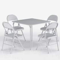 Conjunto de Mesa de Cartas Dobrável VECELO 5 Peças Metal Cinza