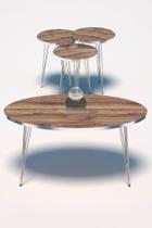 Conjunto de Mesa de Centro 4 peças - Madeira com Prata