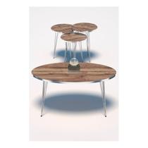 Conjunto de Mesa de Centro 4 peças - Madeira com Prata Conjunto de Mesa de Centro 4 peças - Madeira com Prata