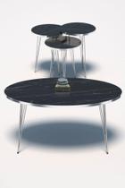 Conjunto de Mesa de Centro 4 Peças - Mármore Preto com Prata
