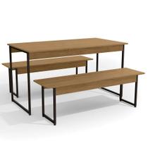 Conjunto de Mesa de Cozinha com 2 Bancos Naíma Freijó e Preto Fosco Conjunto de Mesa de Cozinha com 2 Bancos Naíma Freijó e Preto Fosco