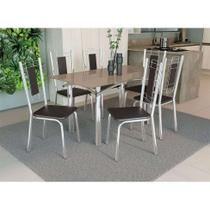 Conjunto de Mesa de Cozinha com Tampo de Vidro e 6 Cadeiras Joana Corino Preto e Cromado Conjunto de Mesa de Cozinha com Tampo de Vidro e 6 Cadeiras Joana Corino Preto e Cromado