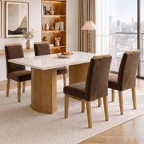 Conjunto de Mesa de Jantar 4 Lugares Isla e Lyra em MDF Cinamomo e Off White