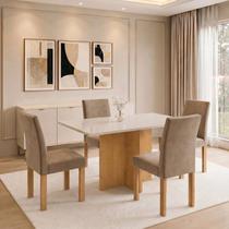 Conjunto de Mesa de Jantar 4 Lugares Retangular 120x80cm MDF Cinamomo e Off White Conjunto de Mesa de Jantar 4 Lugares Retangular 120x80cm MDF Cinamomo e Off White