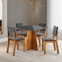 Conjunto de Mesa de Jantar 4 Lugares Tulipa MDF Mel e Cinza