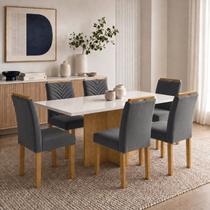 Conjunto de Mesa de Jantar 6 Lugares com Tampo de Vidro Carol Cinamomo Off White Conjunto de Mesa de Jantar 6 Lugares com Tampo de Vidro Carol Cinamomo Off White