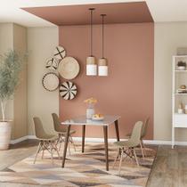 Conjunto de Mesa de Jantar Adele com Tampo de Vidro Off White e 4 Cadeiras Pé Palito Charles Eames Fendi