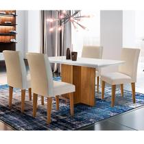 Conjunto de Mesa de Jantar Ane com 4 Cadeiras Estofadas Grécia Veludo Off White e Creme Conjunto de Mesa de Jantar Ane com 4 Cadeiras Estofadas Grécia Veludo Off White e Creme