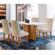 Conjunto de Mesa de Jantar Ane com 4 Cadeiras Estofadas Grécia Veludo Off White e Creme