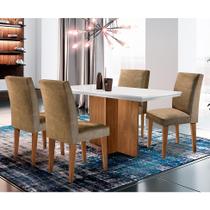 Conjunto de Mesa de Jantar Ane com 6 Cadeiras Estofadas Grécia I Animalle Off White e Chocolate Conjunto de Mesa de Jantar Ane com 6 Cadeiras Estofadas Grécia I Animalle Off White e Chocolate