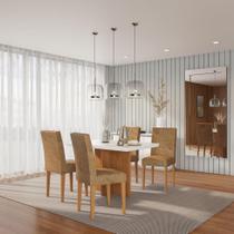 Conjunto de Mesa de Jantar Atlanta I com Tampo de Vidro Off White e 4 Cadeiras Grécia Suede Chocolate