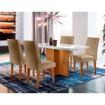 Conjunto de Mesa de Jantar Berlim I com Tampo de Vidro Off White e 4 Cadeiras Grécia Linho Turim - Modern