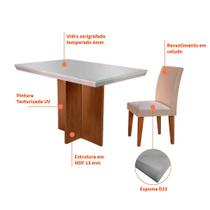Conjunto de Mesa de Jantar Berlim II com Tampo de Vidro Off White e 4 Cadeiras Grécia Veludo Creme