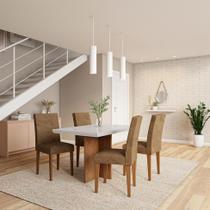 Conjunto de Mesa de Jantar Bilbao I com Tampo de Vidro Off White e 4 Cadeiras Grécia Suede Chocolate