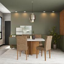 Conjunto de Mesa de Jantar Cancún I com Tampo de Vidro Off White e 4 Cadeiras Grécia Suede Chocolate