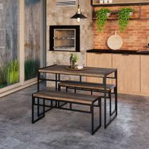 Conjunto de Mesa de Jantar com 2 Bancos Wooden Carvalho Dark e Preto