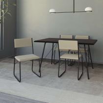 Conjunto de Mesa de Jantar com 4 Cadeiras Angra Suede Bege e Preto 120 cm
