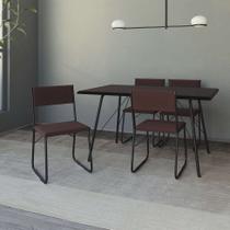 Conjunto de Mesa de Jantar com 4 Cadeiras Angra Suede Marrom e Preto 120 cm