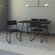 Conjunto de Mesa de Jantar com 4 Cadeiras Angra Suede Preto 120 cm
