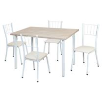 Conjunto de Mesa de Jantar com 4 Cadeiras Berenice Bege e Branco - Criativa Móveis