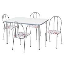 Conjunto de Mesa de Jantar com 4 Cadeiras Cristal Branco e Floral - Criativa Móveis