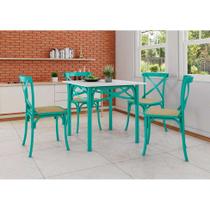 Conjunto de Mesa de Jantar com 4 Cadeiras e Tampo de Madeira Katrina Azul Turquesa