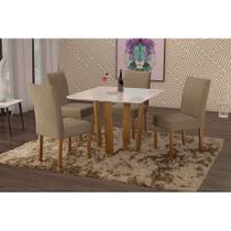 Conjunto de Mesa de Jantar com 4 Cadeiras e Tampo de Madeira Maciça Valencia III Suede Marrom Médio e Off White - Minas Decor