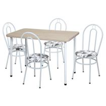 Conjunto de Mesa de Jantar com 4 Cadeiras Evandra Bege e Branco Floral - Criativa Móveis