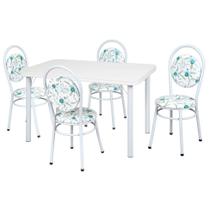 Conjunto de Mesa de Jantar com 4 Cadeiras Marta Branco e Floral