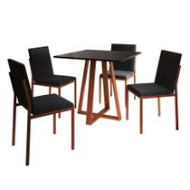 Conjunto de Mesa de Jantar com 4 Cadeiras Mônaco Veludo Preto e Cobre