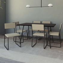 Conjunto de Mesa de Jantar com 6 Cadeiras Angra Suede Bege e Preto 150 cm