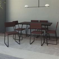 Conjunto de Mesa de Jantar com 6 Cadeiras Angra Suede Marrom e Preto 150 cm