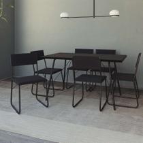 Conjunto de Mesa de Jantar com 6 Cadeiras Angra Suede Preto 150 cm Conjunto de Mesa de Jantar com 6 Cadeiras Angra Suede Preto 150 cm