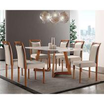 Conjunto de Mesa de Jantar com 6 Cadeiras Lívia Linho Off White e Turim 180 cm