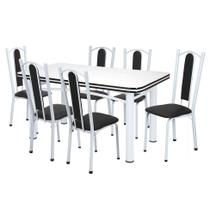 Conjunto de Mesa de Jantar com 6 Cadeiras Marina Branco e Preto