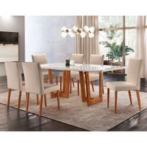 Conjunto de Mesa de Jantar com 6 Cadeiras Talia Veludo Off White e Creme 180 cm