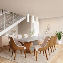 Conjunto de Mesa de Jantar com 8 Cadeiras Turmalina Linho Off White e Caramelo Conjunto de Mesa de Jantar com 8 Cadeiras Turmalina Linho Off White e Caramelo