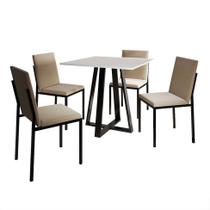 Conjunto de Mesa de Jantar com Tampo Branco e 4 Cadeiras Mônaco Veludo Bege e Preto