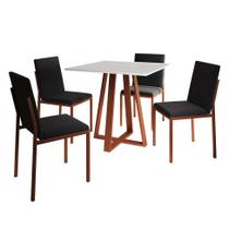 Conjunto de Mesa de Jantar com Tampo Branco e 4 Cadeiras Mônaco Veludo Preto e Cobre