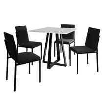 Conjunto de Mesa de Jantar com Tampo Branco e 4 Cadeiras Mônaco Veludo Preto